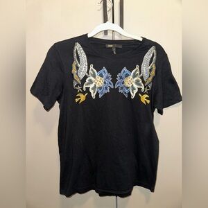 NWOT Maje Black T-Shirt with Embroidery Size 3 Fr (US Large)